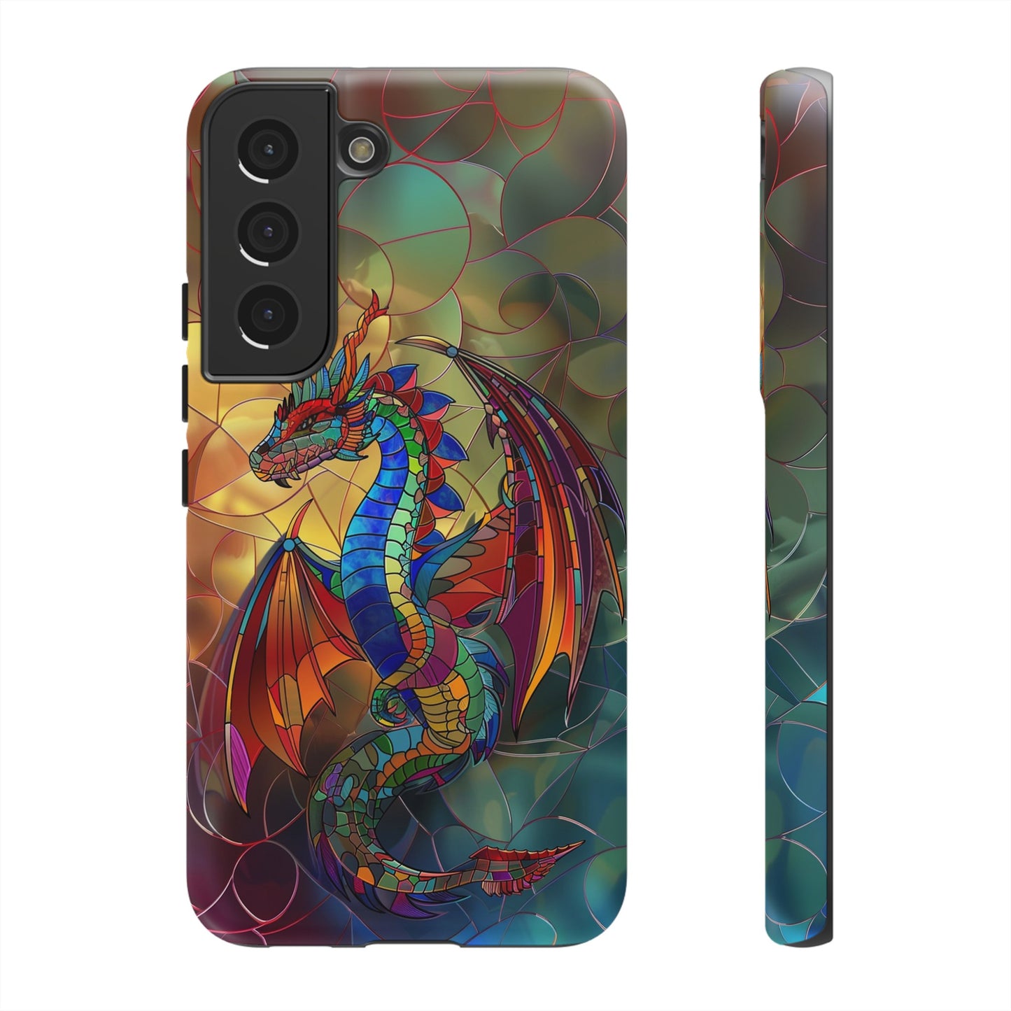 Stained Glass Dragon Phone Case - Colorful Fantasy Design for iPhone, Samsung Galaxy, Google Pixel Devices