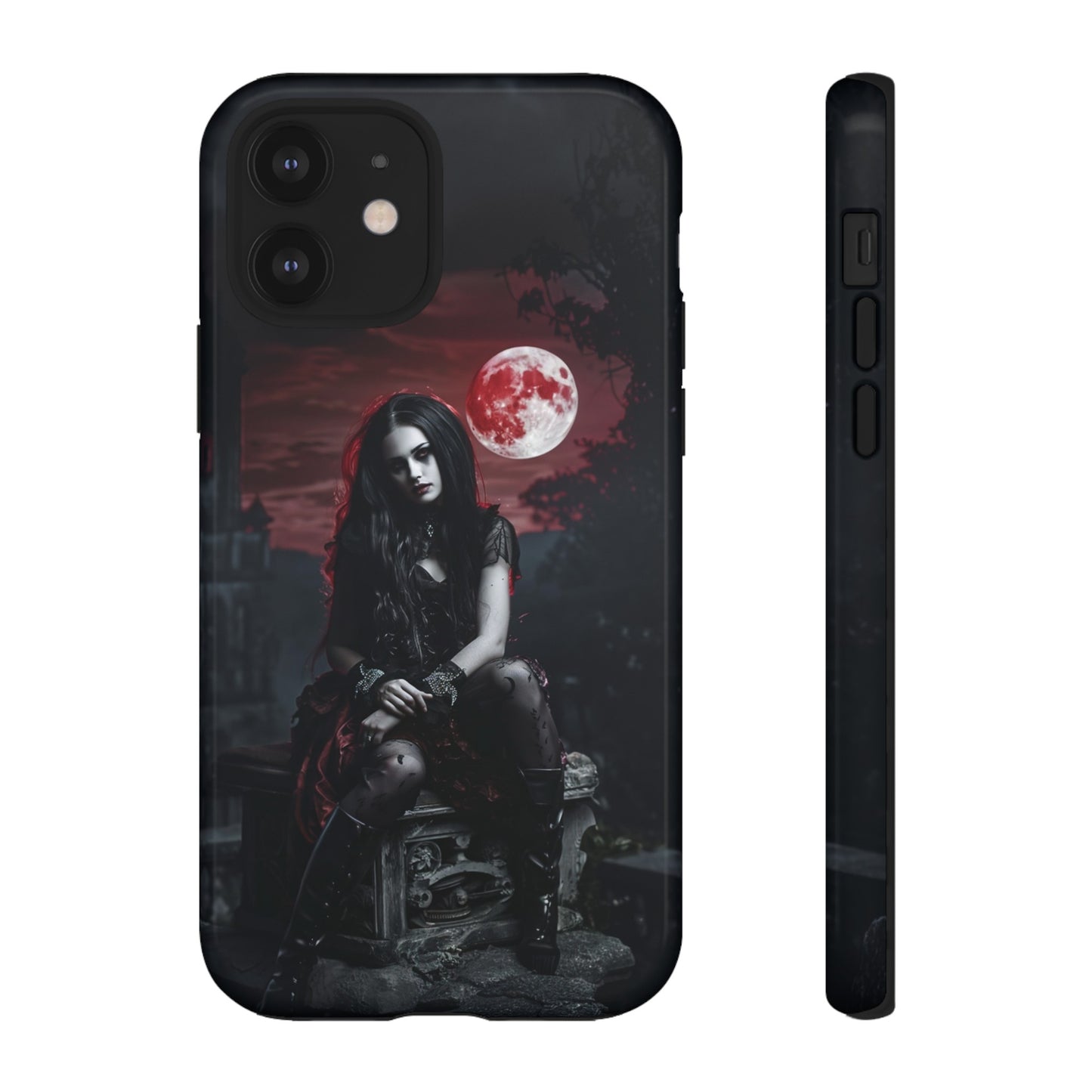 Gothic Vampire Girl Phone Case - Dark Fantasy Design with Blood Moon for iPhone,  Samsung Galaxy, and Google Pixel Devices