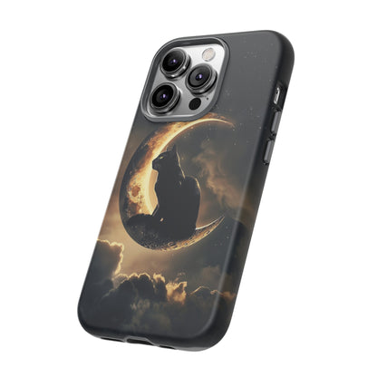 Black Cat on Crescent Moon Phone Case - Mystical Night Sky Design for iPhone, Samsung Galaxy, and Google Pixel Devices