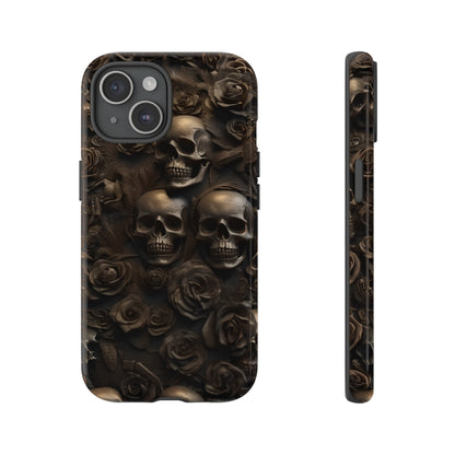 Sepia Gothic Skulls and Roses Phone Case – Dark Floral Design for iPhone, Samsung Galaxy, and Google Pixel Devices