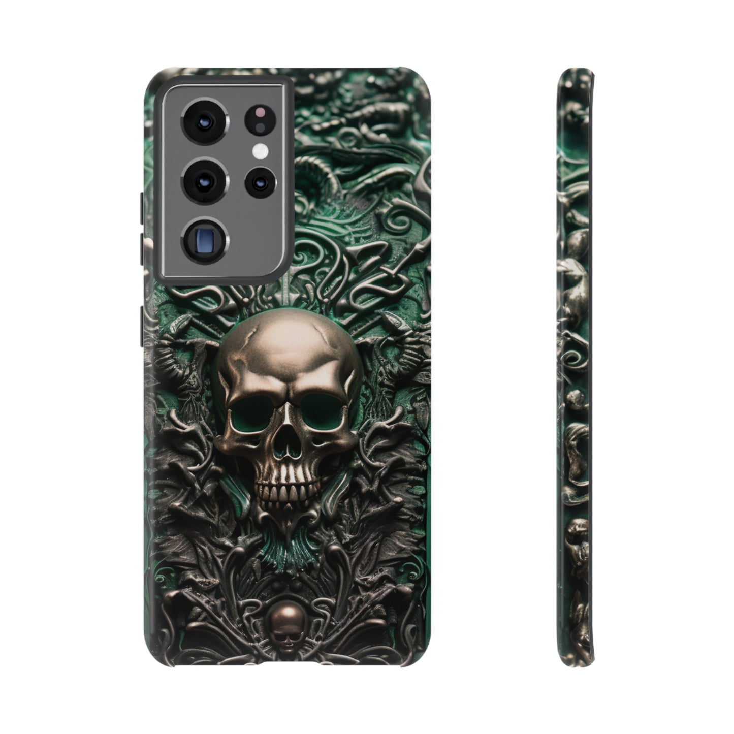 Green Skull Phone Case – Ornate Gothic Design for iPhone, Samsung Galaxy, and Google Pixel Devices