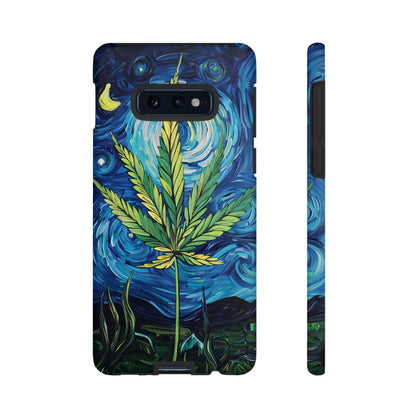 Pot Leaf Starry Night Phone Case – Artistic Marijuana Design for iPhone, Samsung Galaxy, and Google Pixel Devices