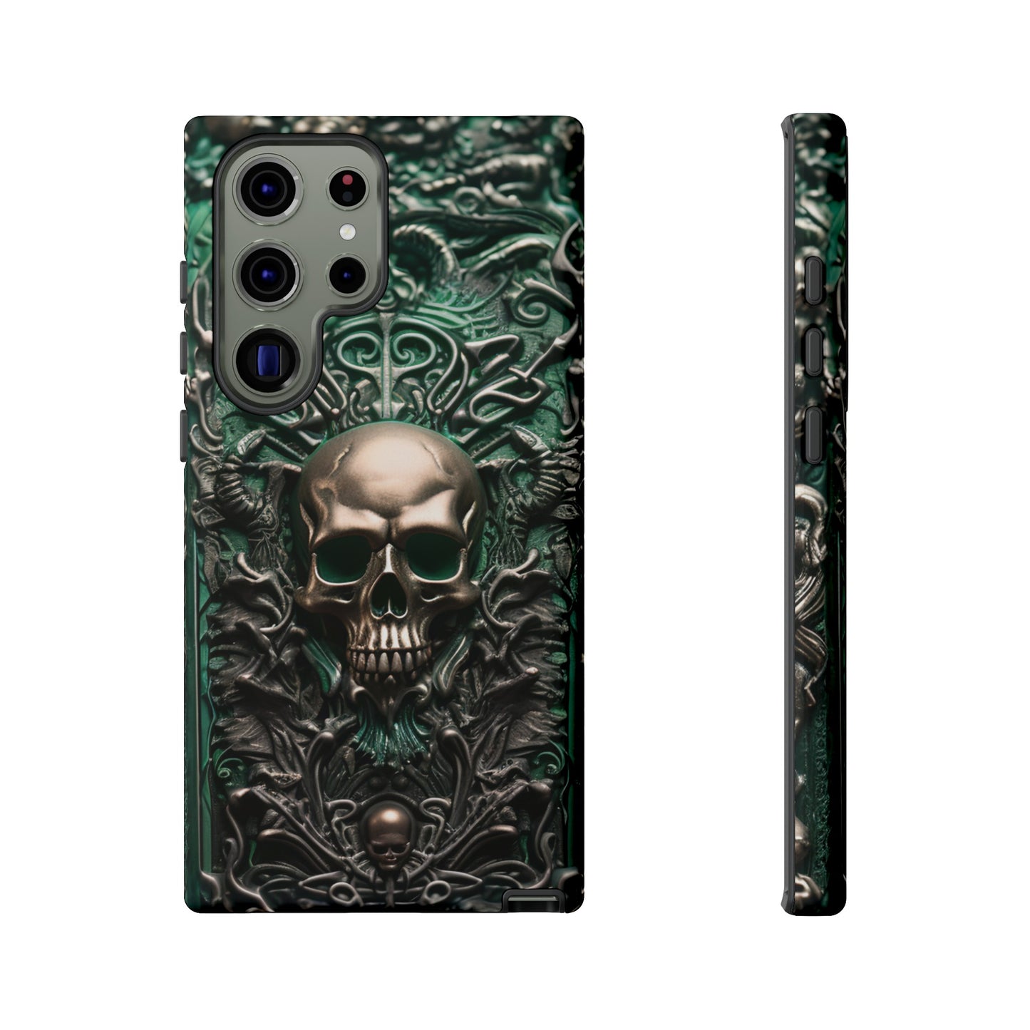 Green Skull Phone Case – Ornate Gothic Design for iPhone, Samsung Galaxy, and Google Pixel Devices