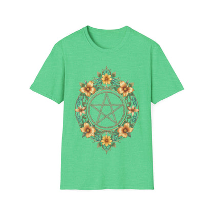 Pentacle Flower T-Shirt – Mystical Floral Pentagram Design for Wiccan and Pagan Fashion