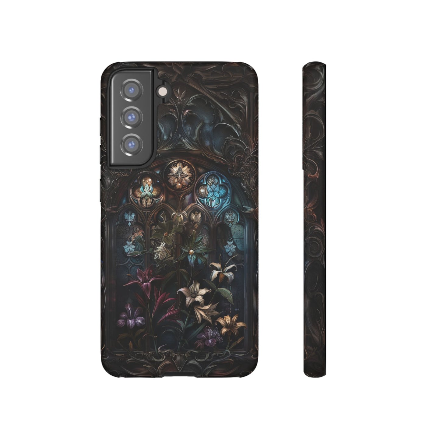 Elegant Gothic Flower Art Phone Case - Intricate Floral Design for iPhone, Samsung Galaxy, and Google Pixel Devices