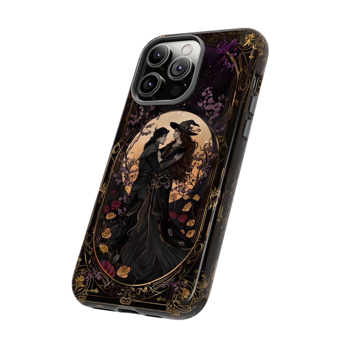 Gothic Romance Phone Case - Enchanted Witch and Lover Design for iPhone, Samsung Galaxy, and Google Pixel Devices