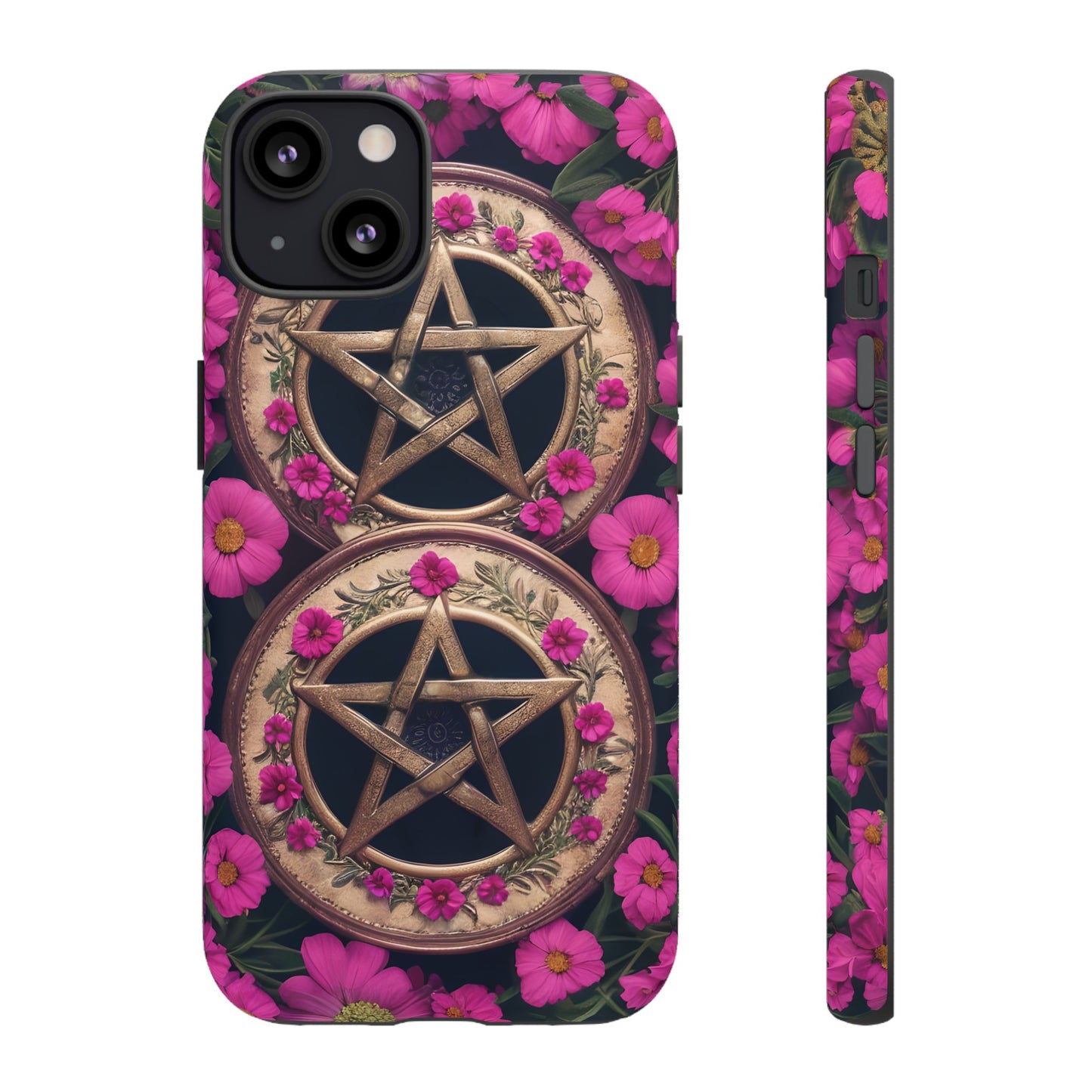 Pentacles in Pink Flowers Tough Phone Case – Mystical Floral Design for iPhone, Samsung Galaxy, and Google Pixel Devices