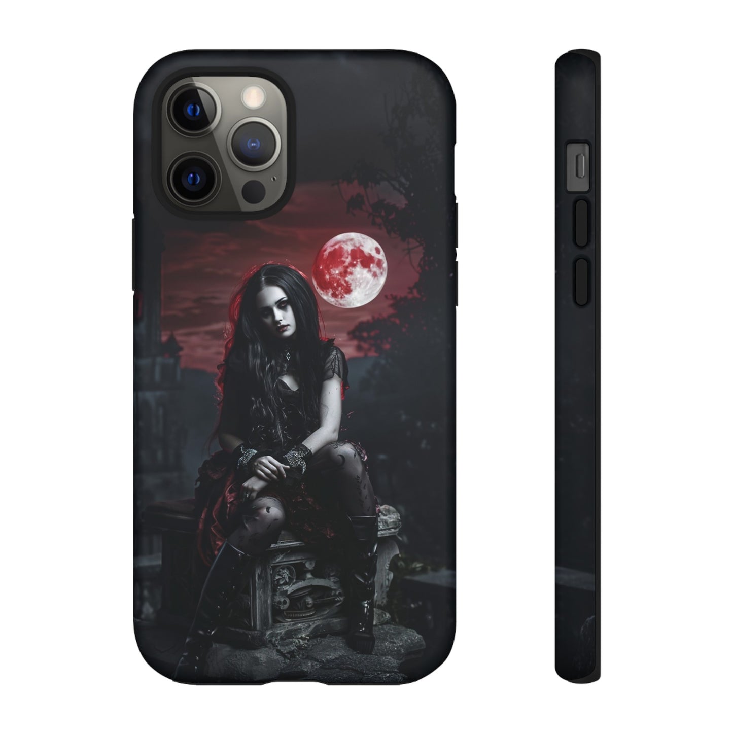 Gothic Vampire Girl Phone Case - Dark Fantasy Design with Blood Moon for iPhone,  Samsung Galaxy, and Google Pixel Devices