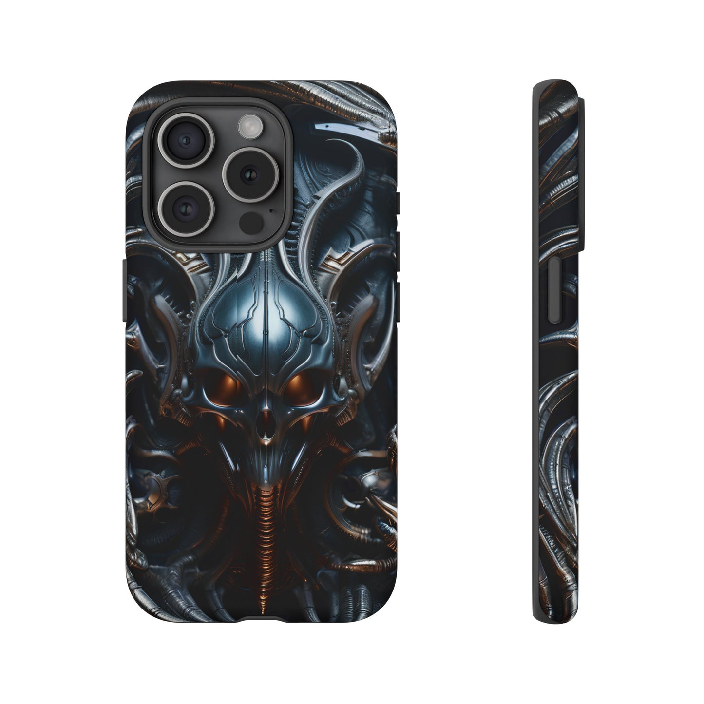 Metallic Alien Mask Phone Case – Futuristic Alien Horror Design for iPhone, Samsung Galaxy, and Google Pixel Devices