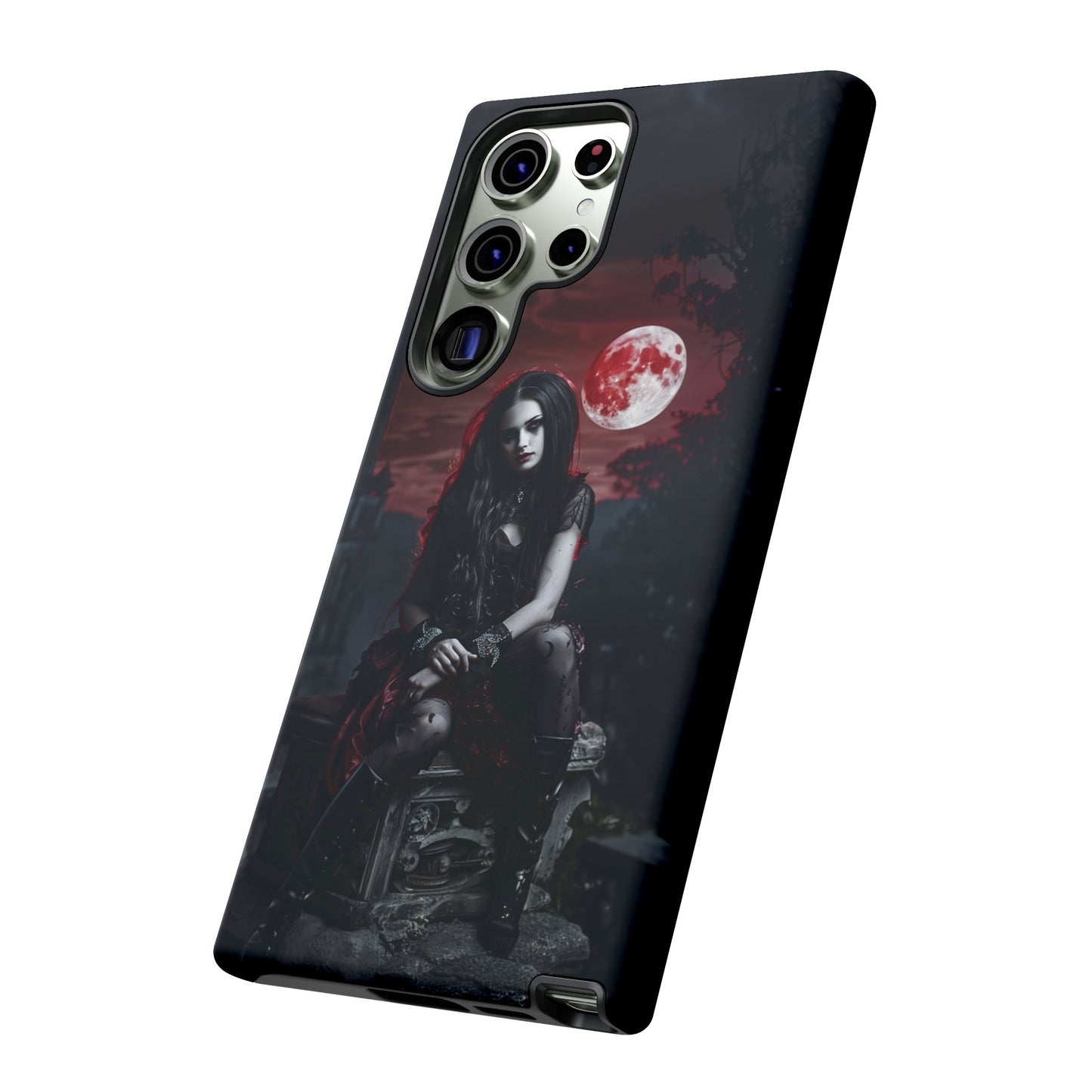 Gothic Vampire Girl Phone Case - Dark Fantasy Design with Blood Moon for iPhone,  Samsung Galaxy, and Google Pixel Devices