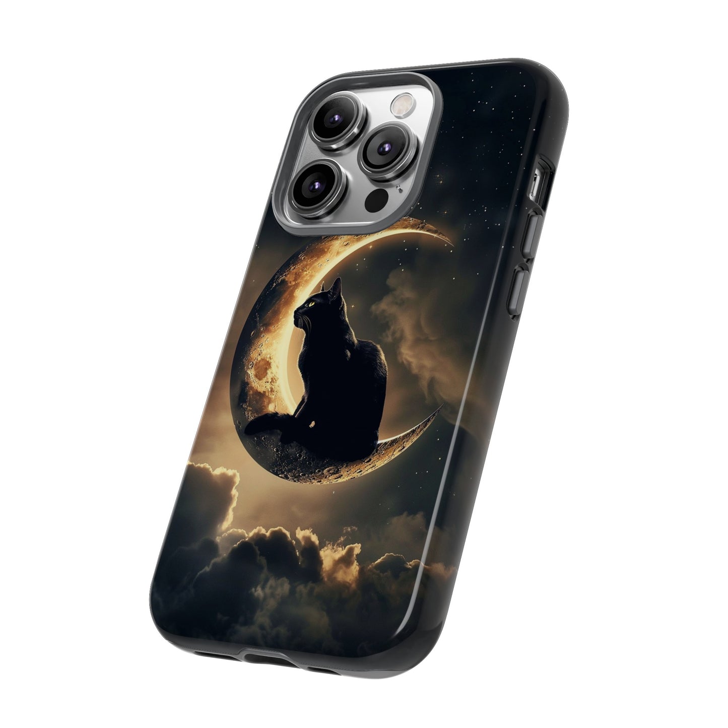 Black Cat on Crescent Moon Phone Case - Mystical Night Sky Design for iPhone, Samsung Galaxy, and Google Pixel Devices