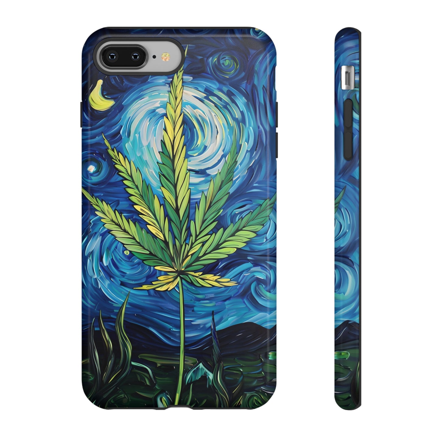 Pot Leaf Starry Night Phone Case – Artistic Marijuana Design for iPhone, Samsung Galaxy, and Google Pixel Devices