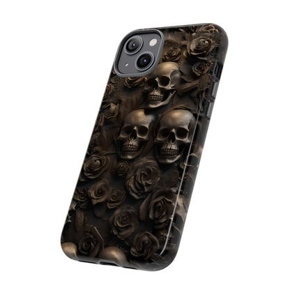 Sepia Gothic Skulls and Roses Phone Case – Dark Floral Design for iPhone, Samsung Galaxy, and Google Pixel Devices