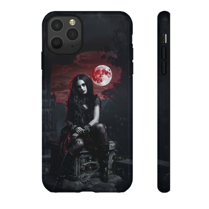 Gothic Vampire Girl Phone Case - Dark Fantasy Design with Blood Moon for iPhone,  Samsung Galaxy, and Google Pixel Devices