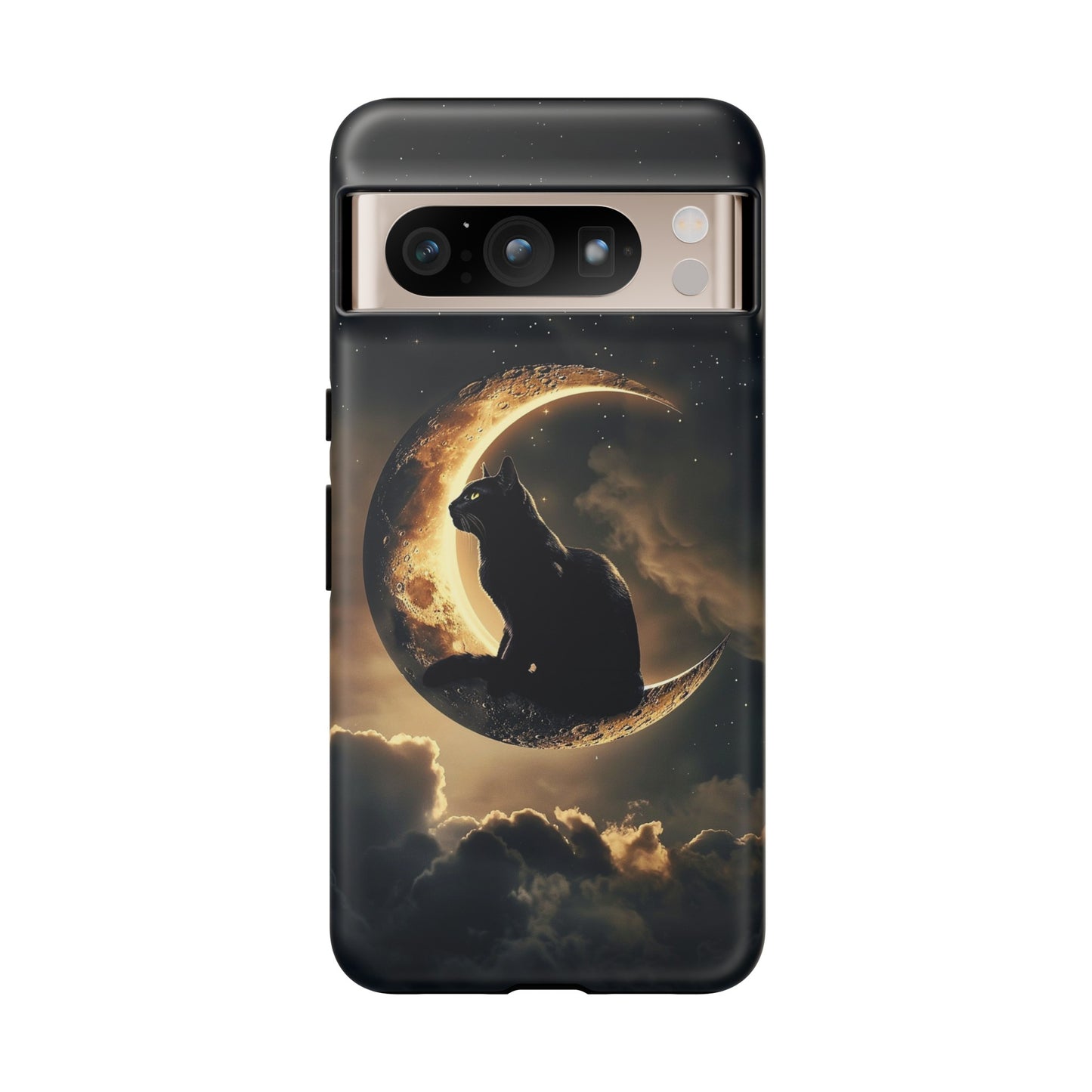 Black Cat on Crescent Moon Phone Case - Mystical Night Sky Design for iPhone, Samsung Galaxy, and Google Pixel Devices