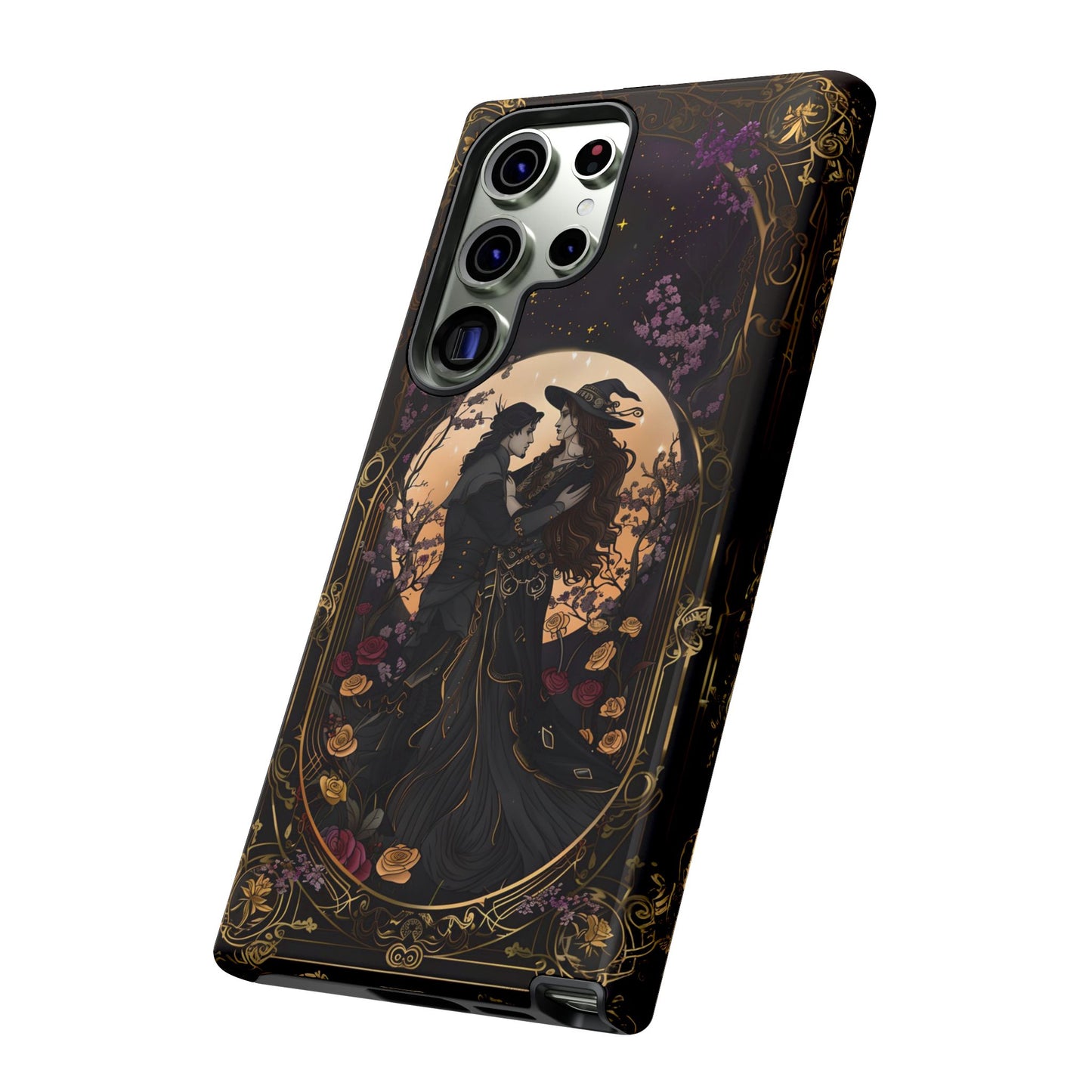 Gothic Romance Phone Case - Enchanted Witch and Lover Design for iPhone, Samsung Galaxy, and Google Pixel Devices