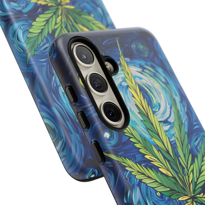 Pot Leaf Starry Night Phone Case – Artistic Marijuana Design for iPhone, Samsung Galaxy, and Google Pixel Devices