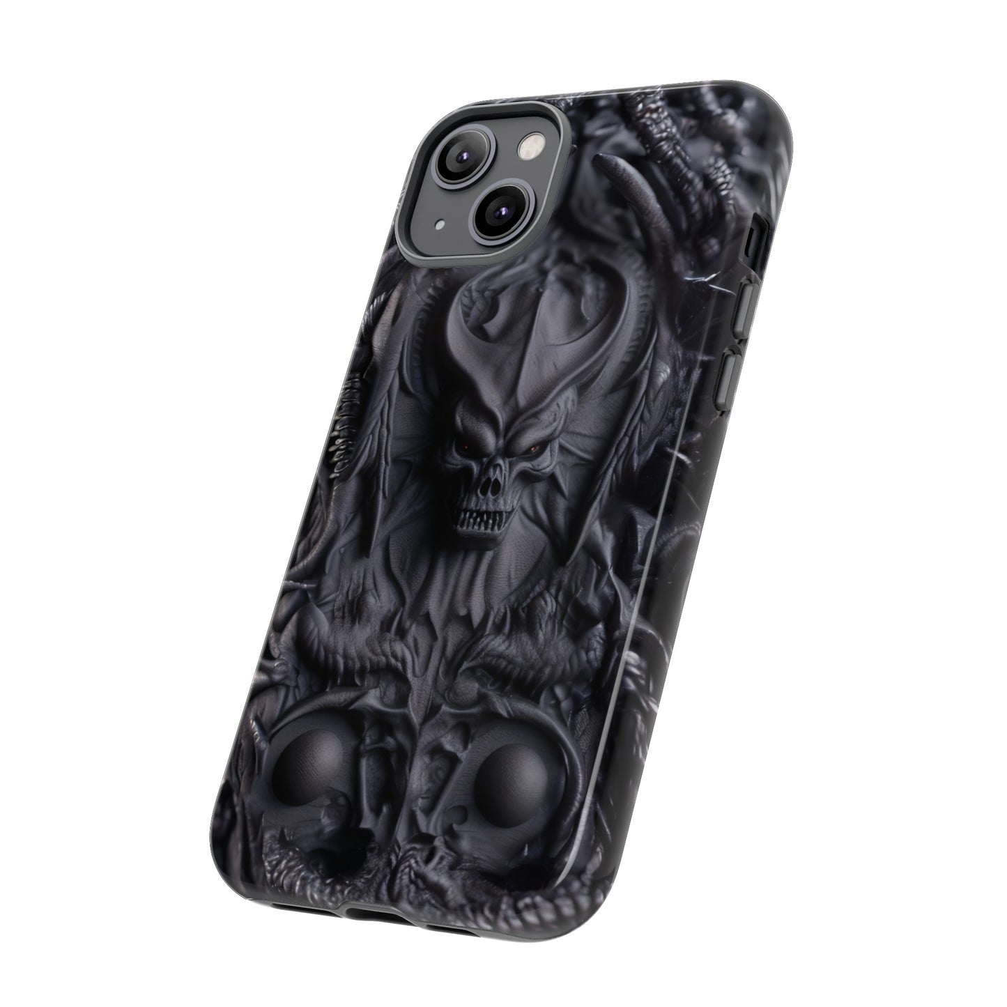 Black Demon Phone Case – Horned Hell Horror Design for iPhone, Samsung Galaxy, and Google Pixel Devices