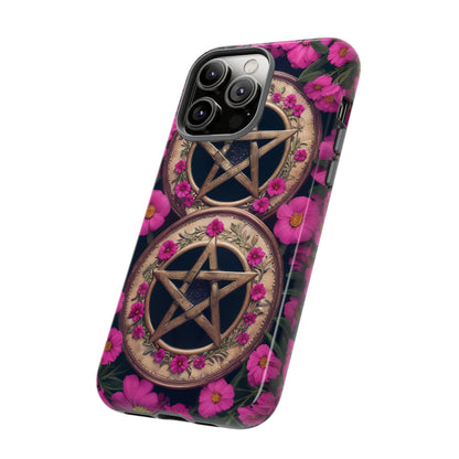 Pentacles in Pink Flowers Tough Phone Case – Mystical Floral Design for iPhone, Samsung Galaxy, and Google Pixel Devices