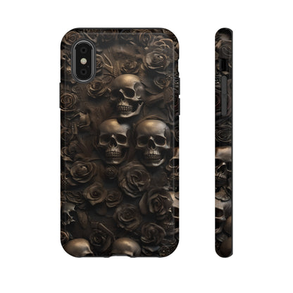 Sepia Gothic Skulls and Roses Phone Case – Dark Floral Design for iPhone, Samsung Galaxy, and Google Pixel Devices