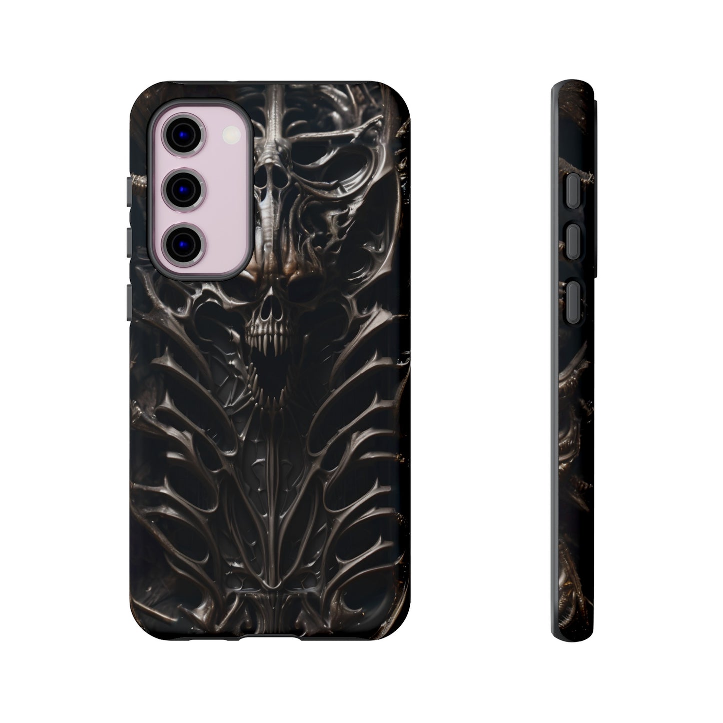 Biomechanical Horror 3 Tough Phone Case – Futuristic Alien Skull Design for iPhone, Samsung Galaxy, and Google Pixel Devices