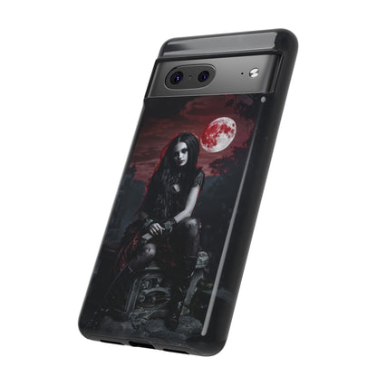 Gothic Vampire Girl Phone Case - Dark Fantasy Design with Blood Moon for iPhone,  Samsung Galaxy, and Google Pixel Devices