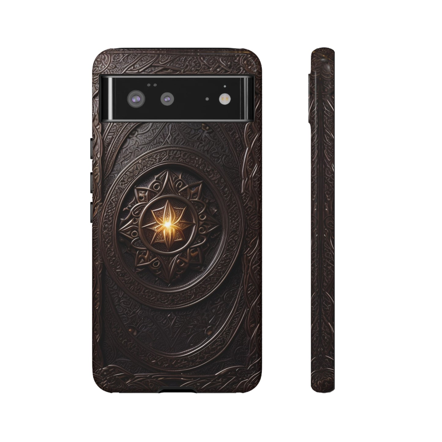 Intricate Leather Flower Tough Phone Case – Elegant Floral Design for iPhone, Samsung Galaxy, and Google Pixel Devices