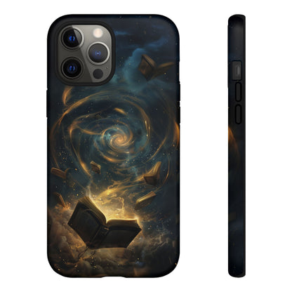 Magical Galaxy Swirling Books Phone Case - Celestial Book Lover's Gift for iPhone, Samsung Galaxy, and Google Pixel Devices