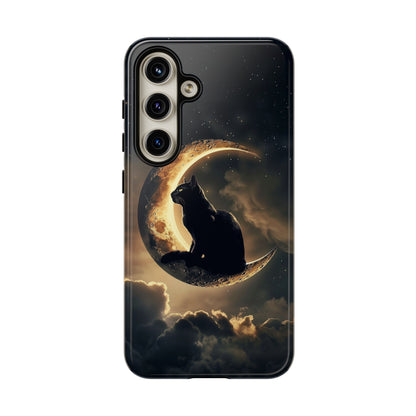 Black Cat on Crescent Moon Phone Case - Mystical Night Sky Design for iPhone, Samsung Galaxy, and Google Pixel Devices