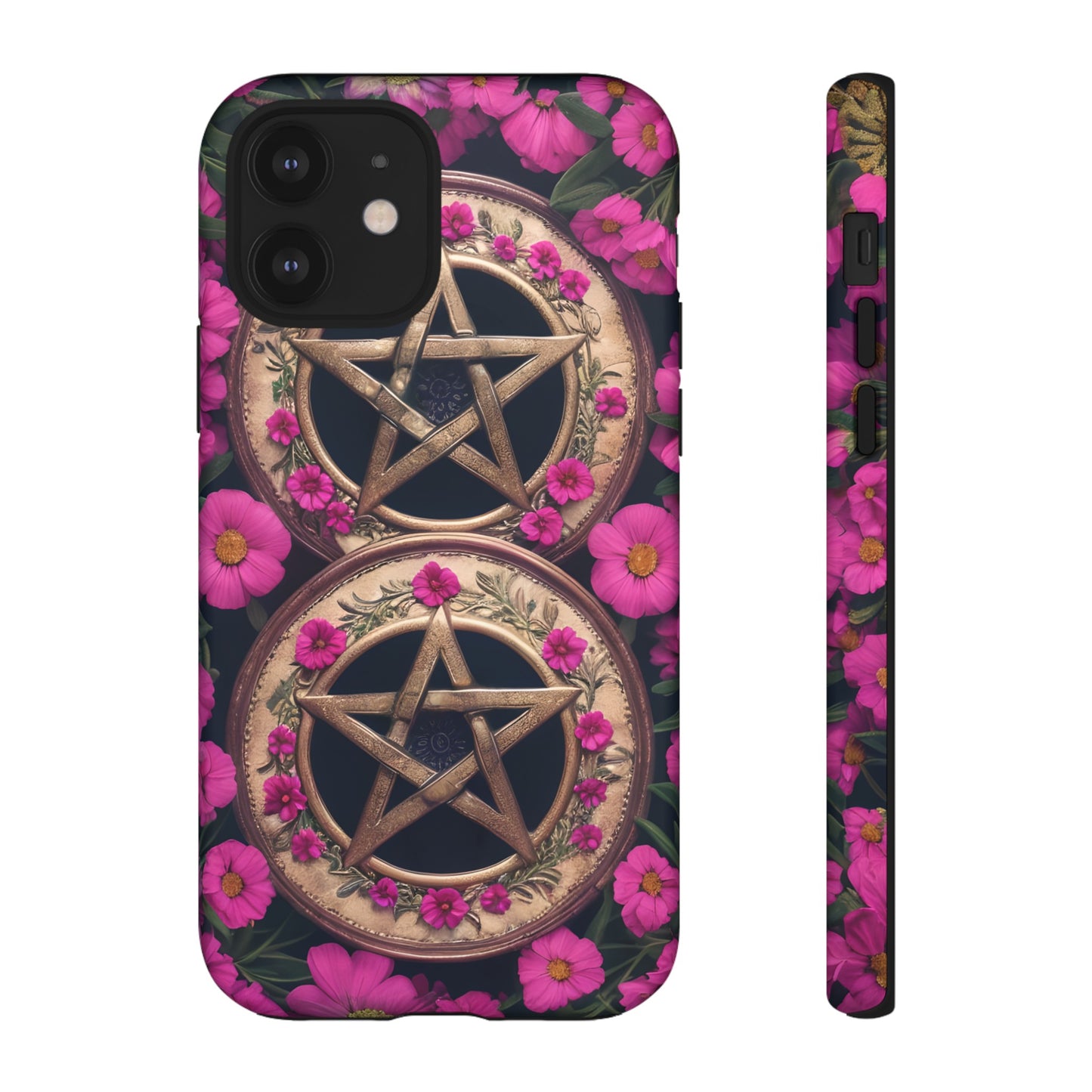 Pentacles in Pink Flowers Tough Phone Case – Mystical Floral Design for iPhone, Samsung Galaxy, and Google Pixel Devices