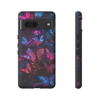 Neon Butterfly Garden Phone Case - Vibrant Nighttime Design for iPhone, Samsung Galaxy, and Google Pixel Devices