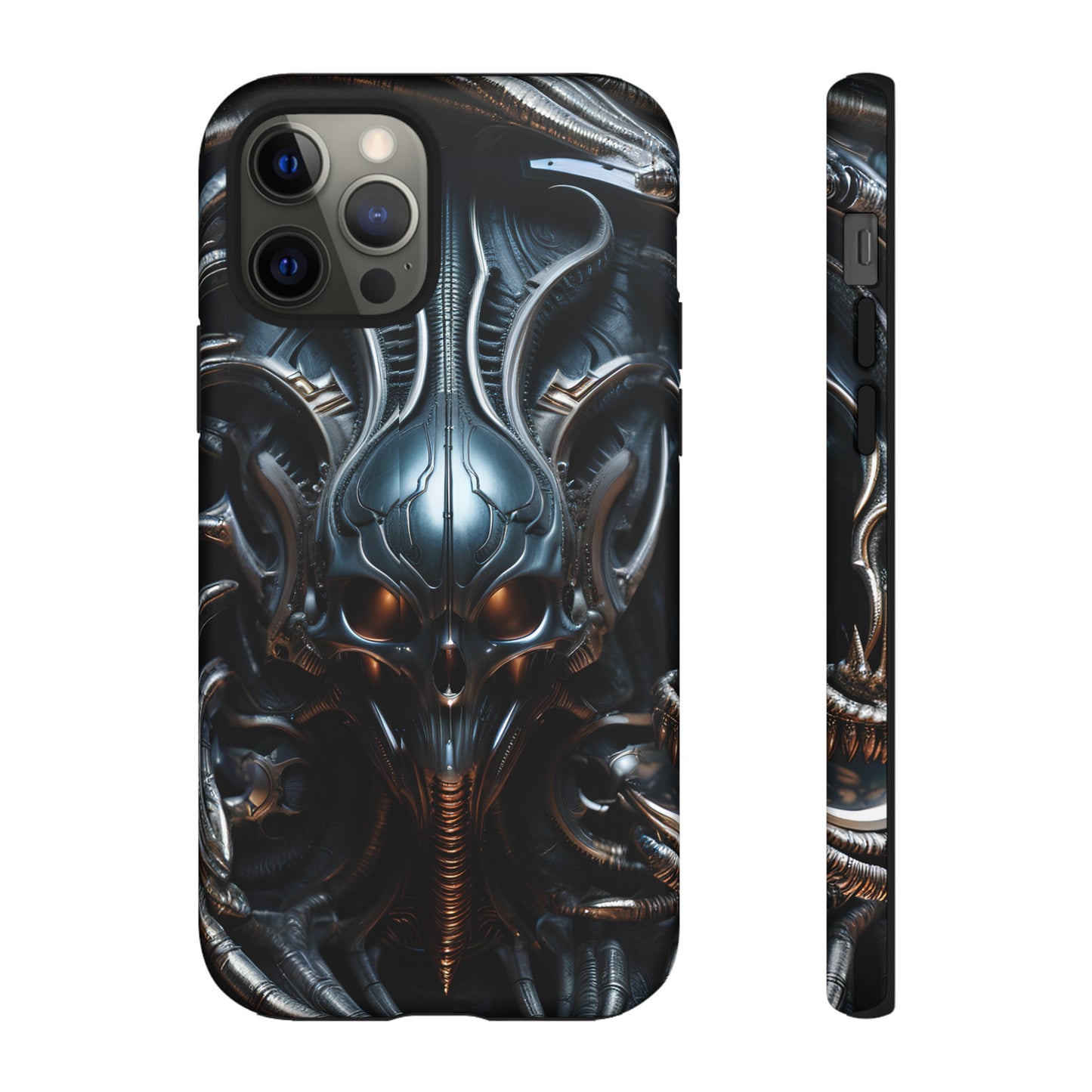 Metallic Alien Mask Phone Case – Futuristic Alien Horror Design for iPhone, Samsung Galaxy, and Google Pixel Devices