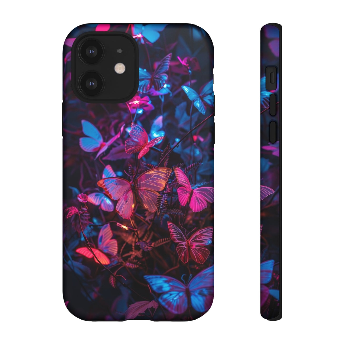 Neon Butterfly Garden Phone Case - Vibrant Nighttime Design for iPhone, Samsung Galaxy, and Google Pixel Devices