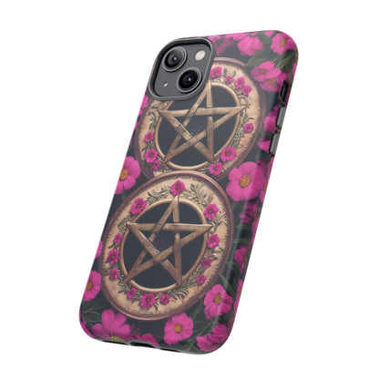 Pentacles in Pink Flowers Tough Phone Case – Mystical Floral Design for iPhone, Samsung Galaxy, and Google Pixel Devices