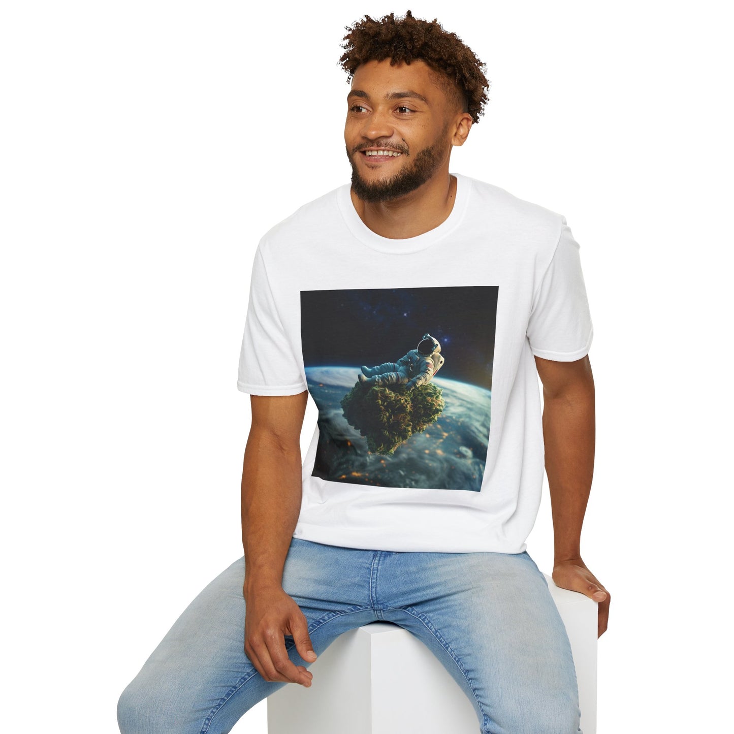 Space Explorer Astronaut on Floating Cannabis Bud T-Shirt