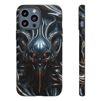 Metallic Alien Mask Phone Case – Futuristic Alien Horror Design for iPhone, Samsung Galaxy, and Google Pixel Devices