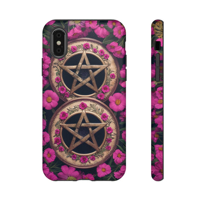 Pentacles in Pink Flowers Tough Phone Case – Mystical Floral Design for iPhone, Samsung Galaxy, and Google Pixel Devices