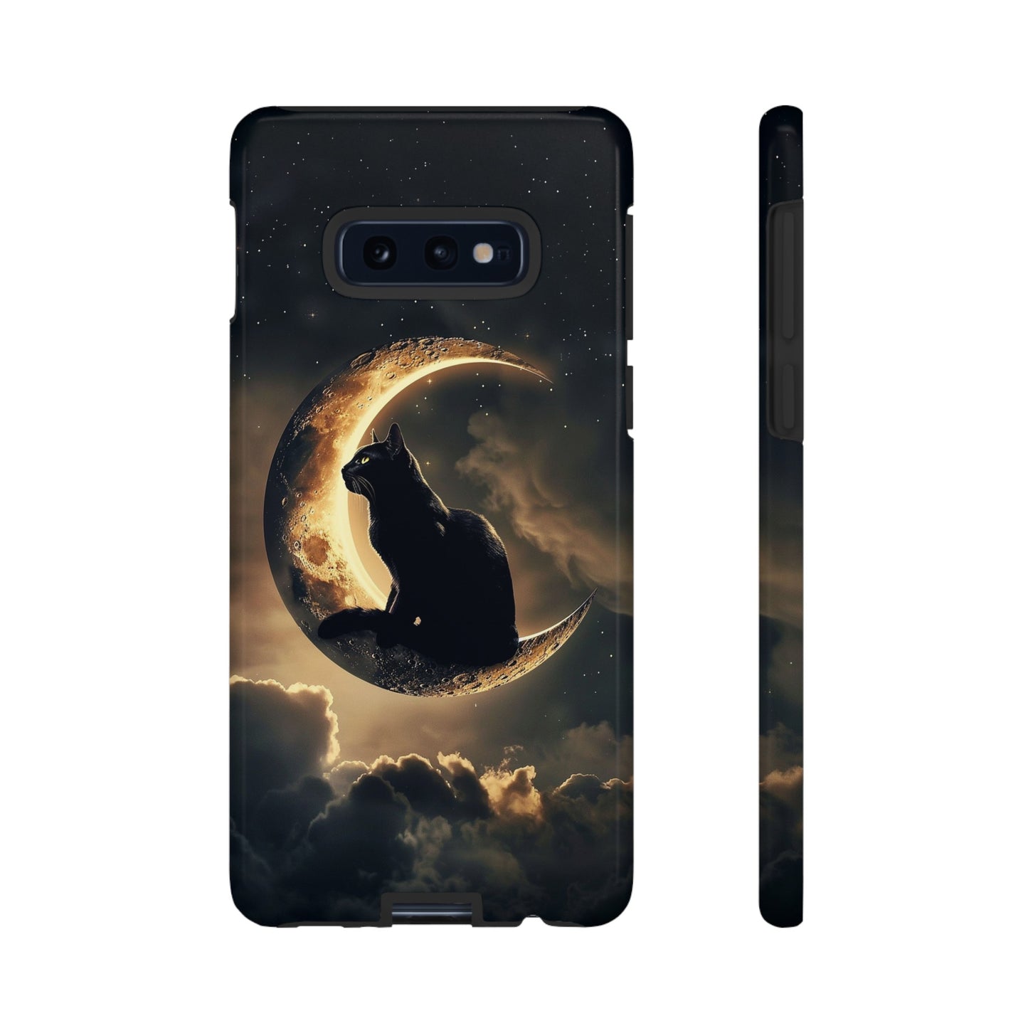 Black Cat on Crescent Moon Phone Case - Mystical Night Sky Design for iPhone, Samsung Galaxy, and Google Pixel Devices