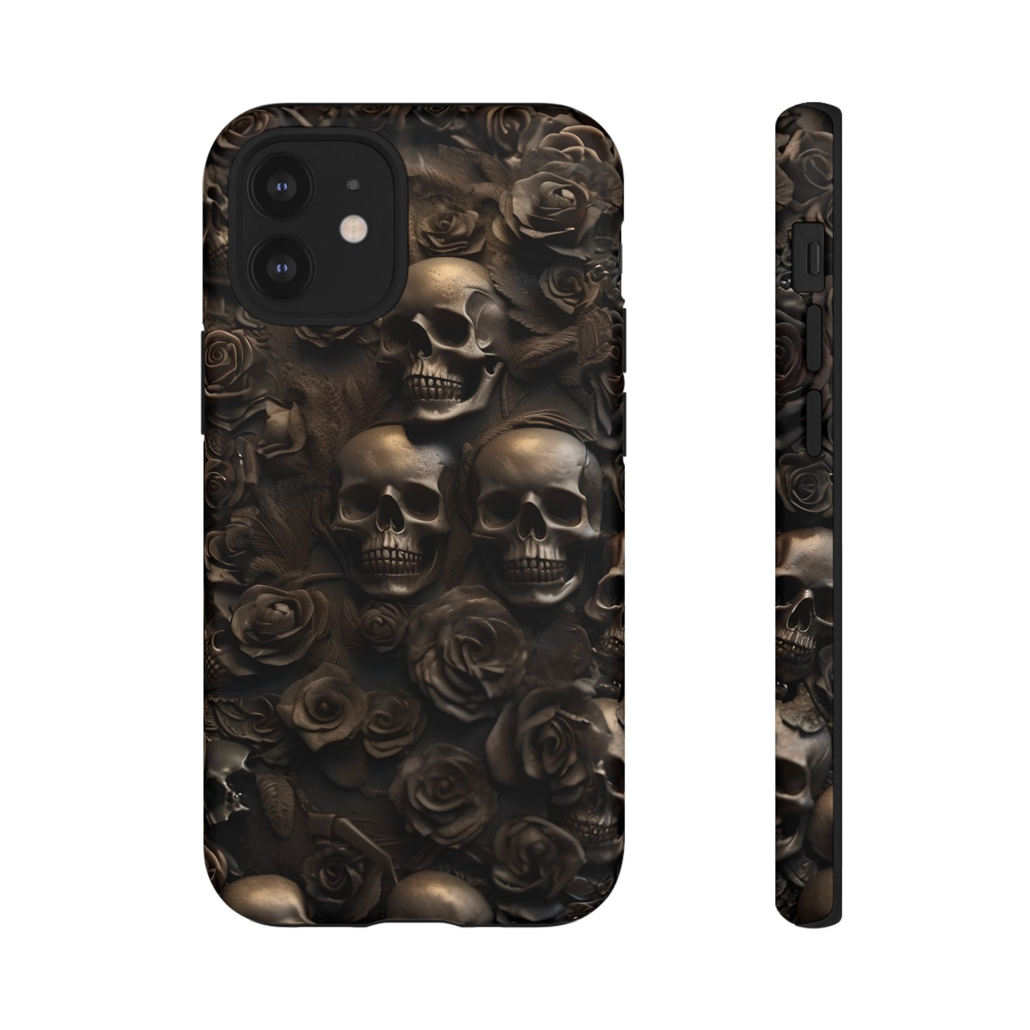 Sepia Gothic Skulls and Roses Phone Case – Dark Floral Design for iPhone, Samsung Galaxy, and Google Pixel Devices