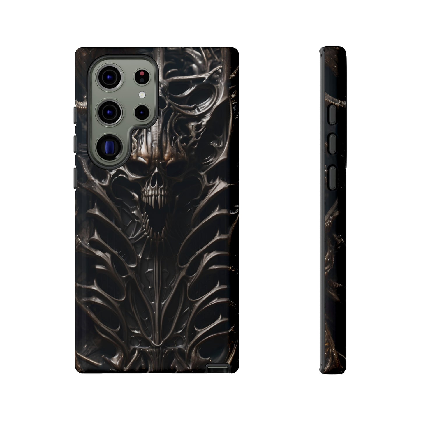 Biomechanical Horror 3 Tough Phone Case – Futuristic Alien Skull Design for iPhone, Samsung Galaxy, and Google Pixel Devices