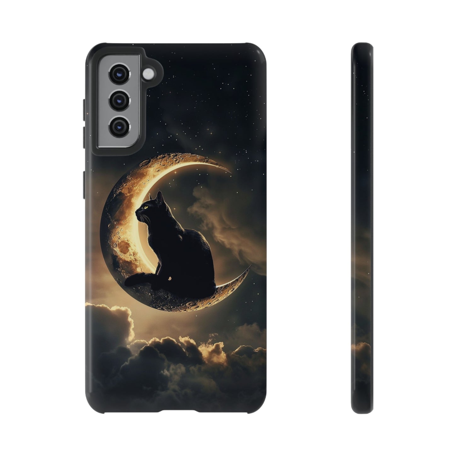 Black Cat on Crescent Moon Phone Case - Mystical Night Sky Design for iPhone, Samsung Galaxy, and Google Pixel Devices