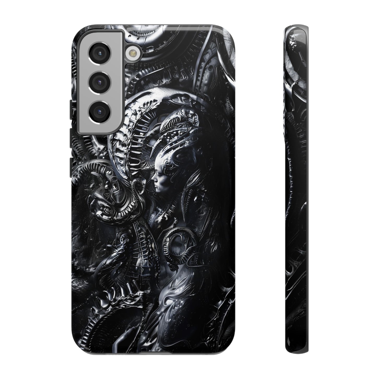 Biomechanical Transhumanism Phone Case – Alien Horror Design for iPhone and Samsung Galaxy Devices