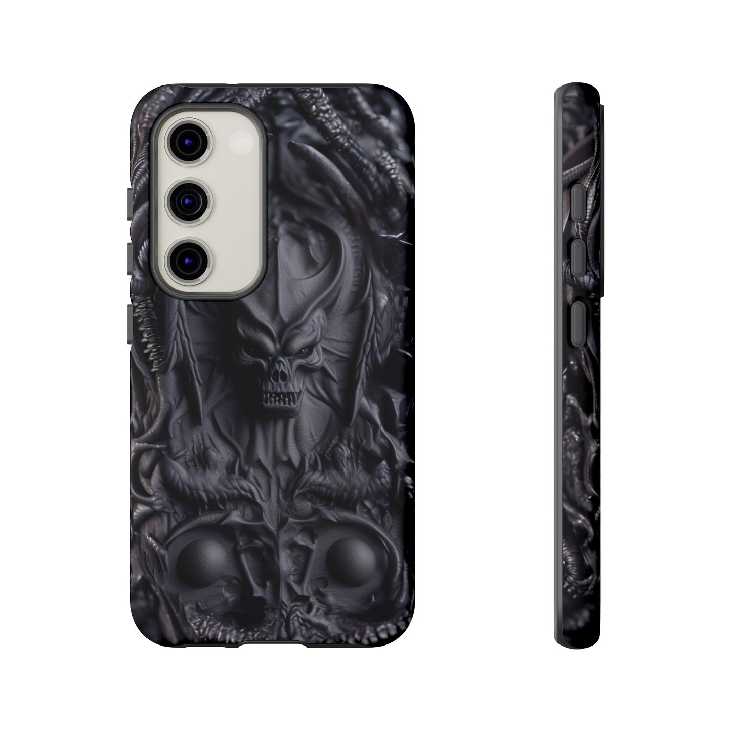 Black Demon Phone Case – Horned Hell Horror Design for iPhone, Samsung Galaxy, and Google Pixel Devices