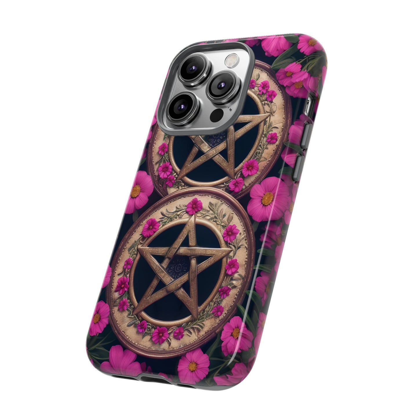 Pentacles in Pink Flowers Tough Phone Case – Mystical Floral Design for iPhone, Samsung Galaxy, and Google Pixel Devices