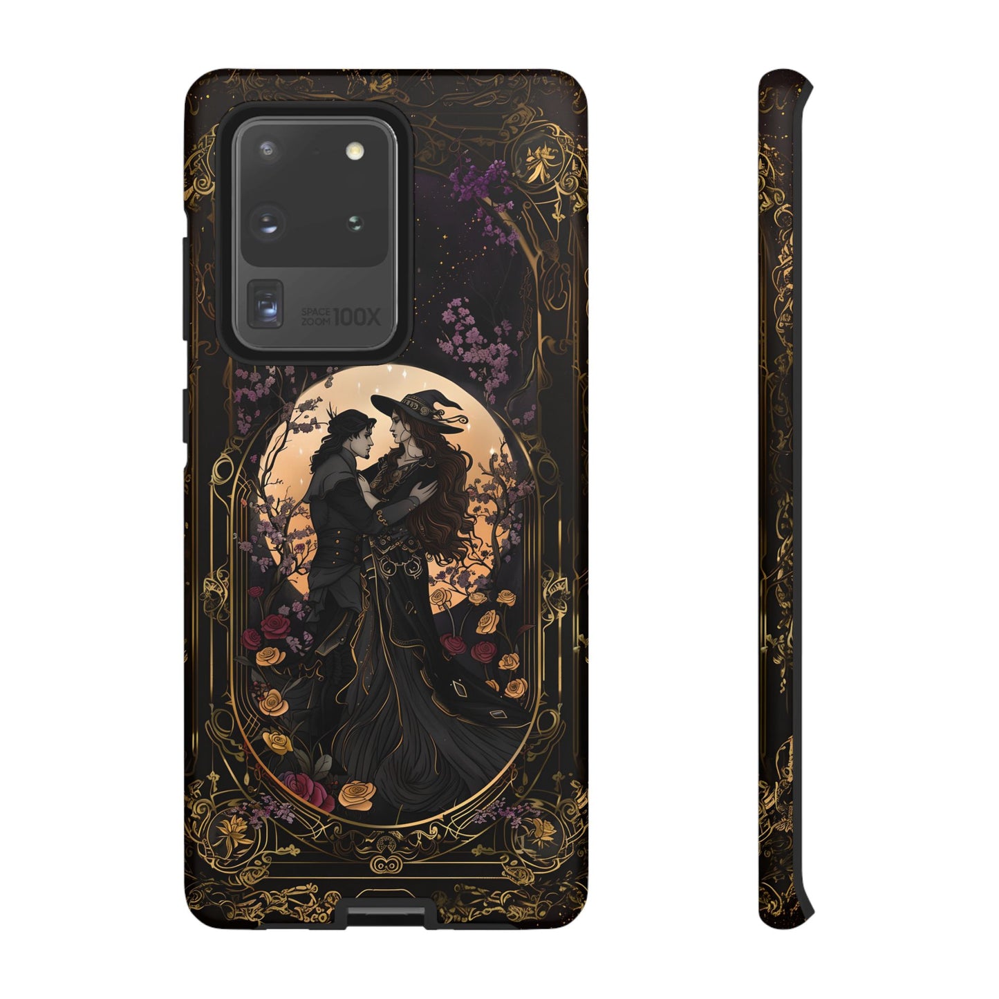 Gothic Romance Phone Case - Enchanted Witch and Lover Design for iPhone, Samsung Galaxy, and Google Pixel Devices