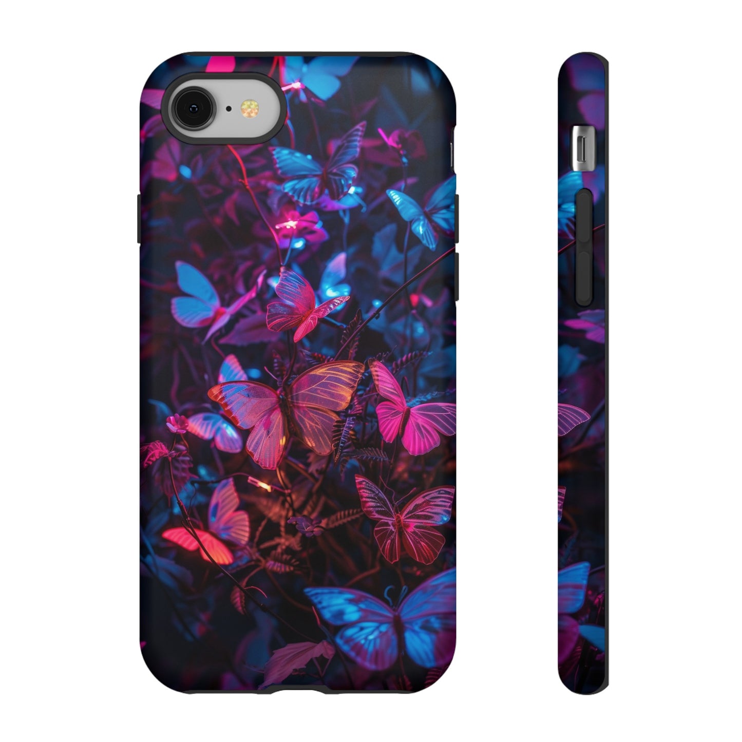 Neon Butterfly Garden Phone Case - Vibrant Nighttime Design for iPhone, Samsung Galaxy, and Google Pixel Devices