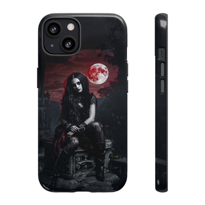 Gothic Vampire Girl Phone Case - Dark Fantasy Design with Blood Moon for iPhone,  Samsung Galaxy, and Google Pixel Devices