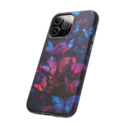 Neon Butterfly Garden Phone Case - Vibrant Nighttime Design for iPhone, Samsung Galaxy, and Google Pixel Devices