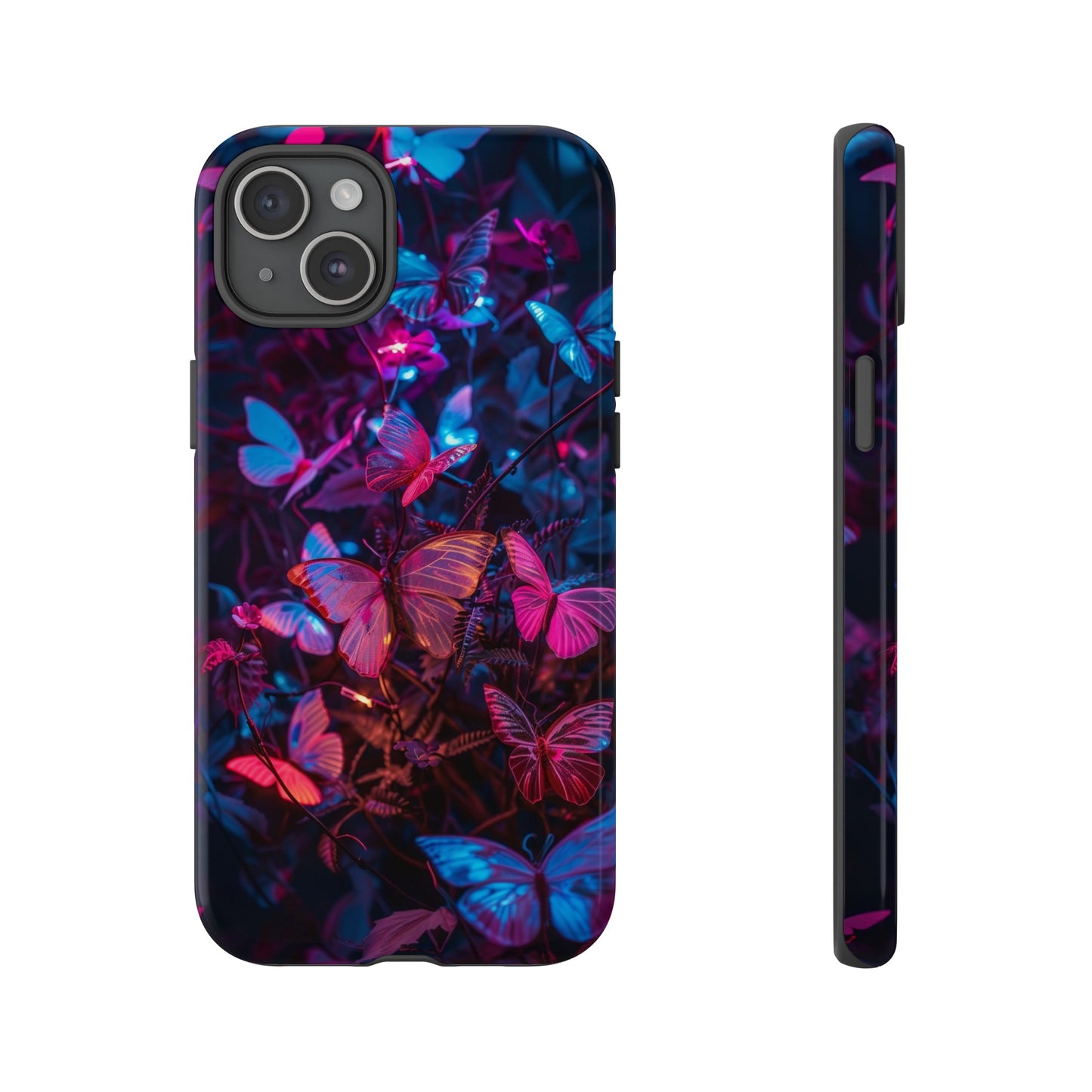 Neon Butterfly Garden Phone Case - Vibrant Nighttime Design for iPhone, Samsung Galaxy, and Google Pixel Devices