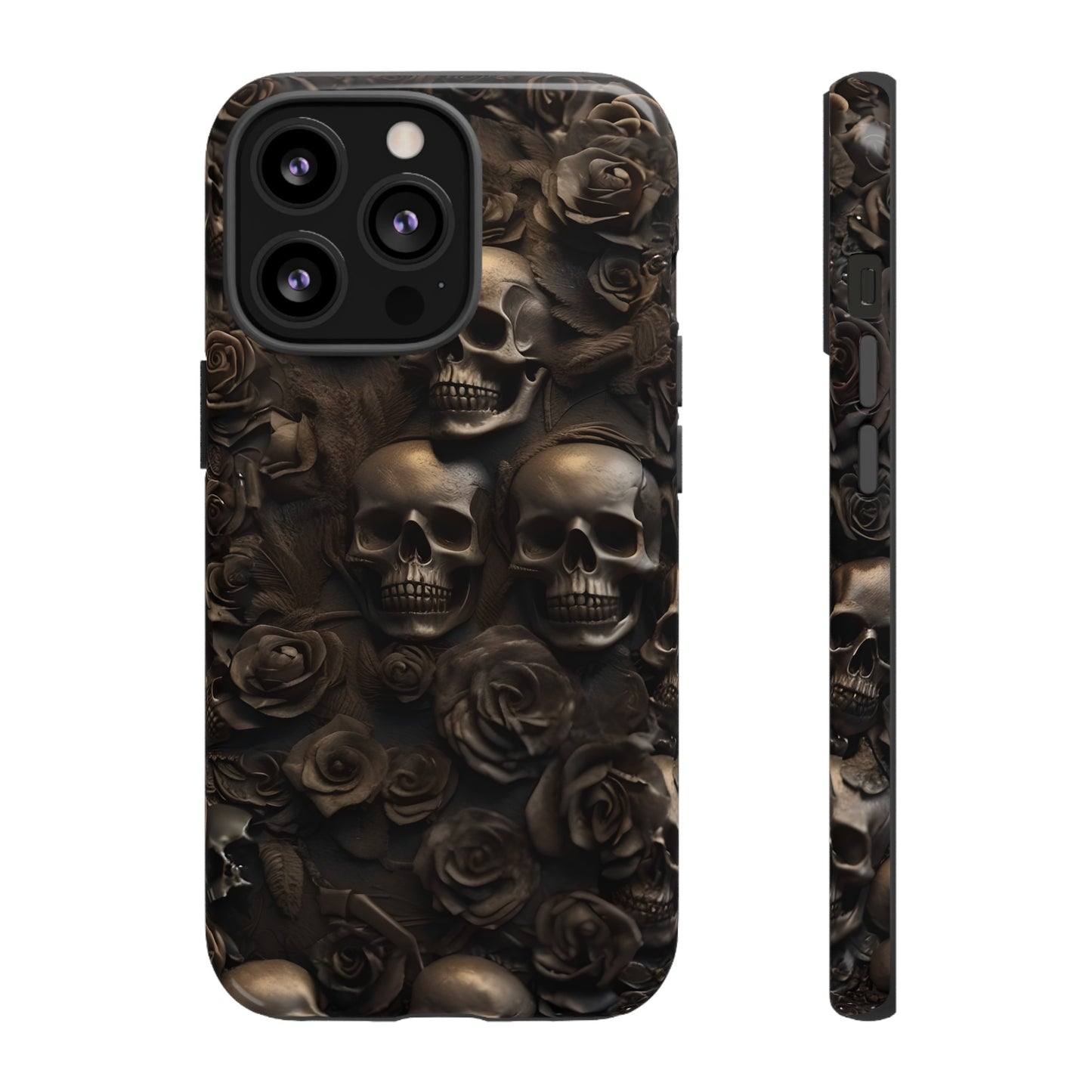 Sepia Gothic Skulls and Roses Phone Case – Dark Floral Design for iPhone, Samsung Galaxy, and Google Pixel Devices